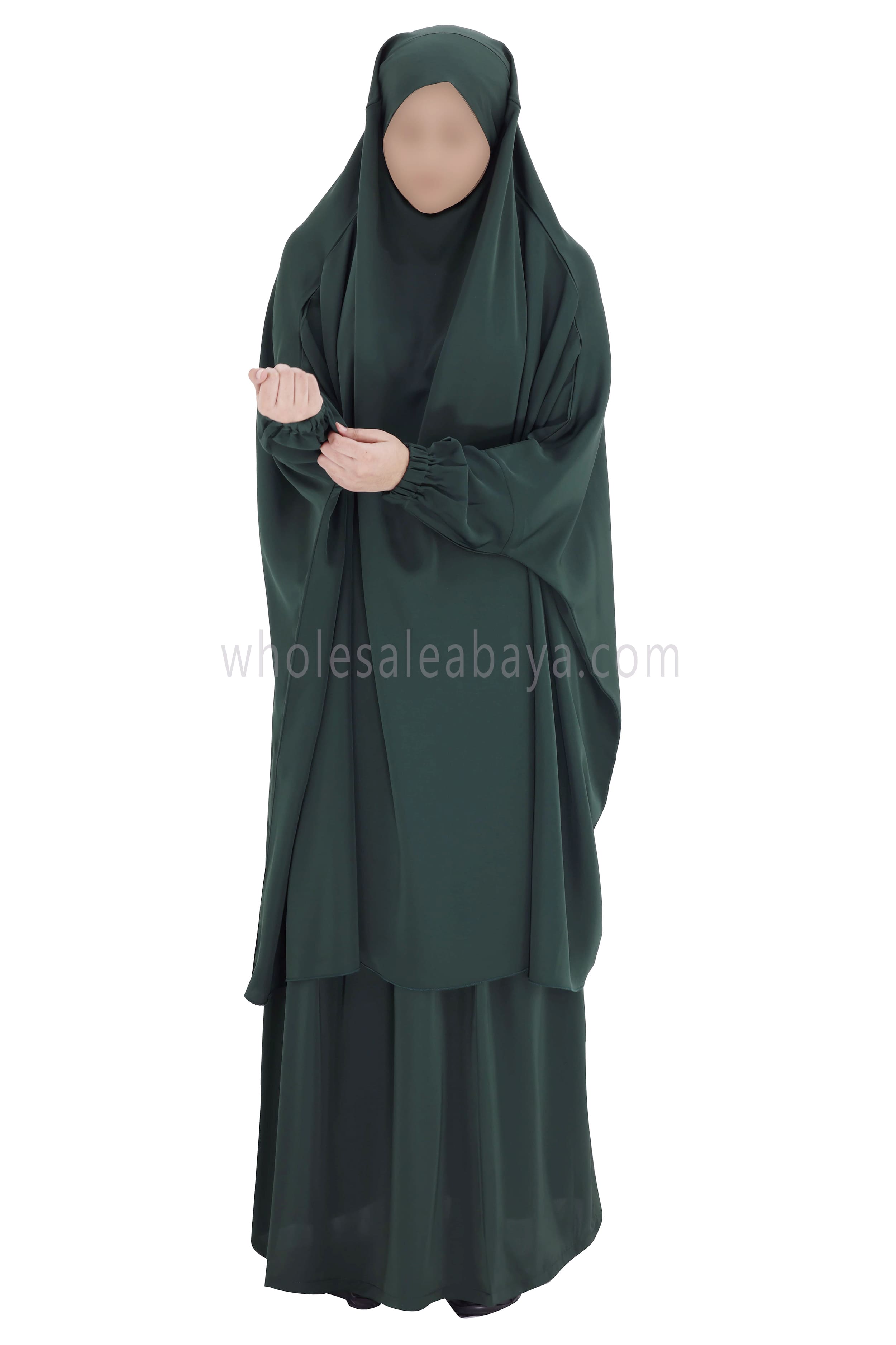 Premium 3 PC Jilbab With Skirts & Naqaab Emerald Green