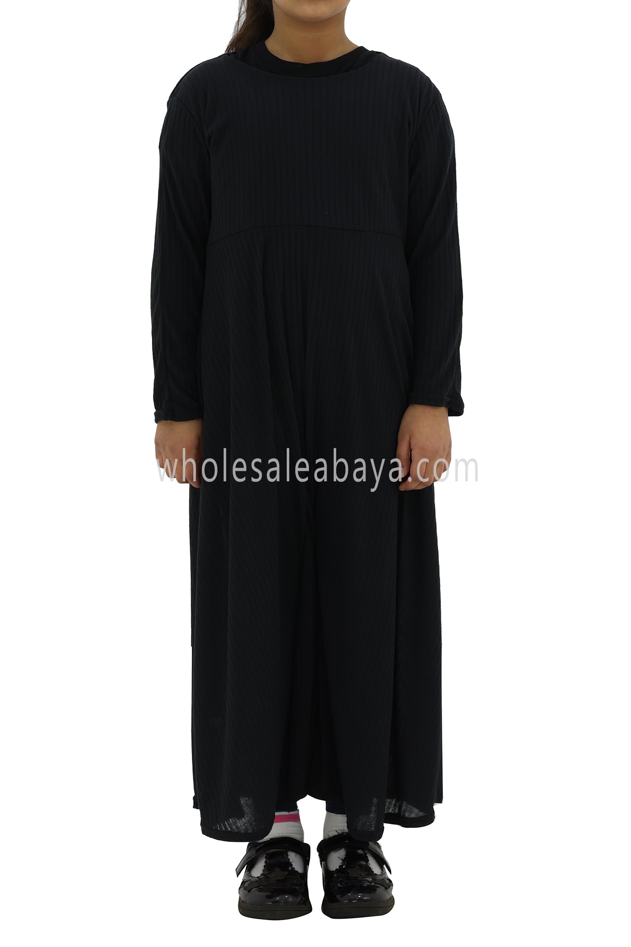 Girls Ribbed Jersey Abaya Grey