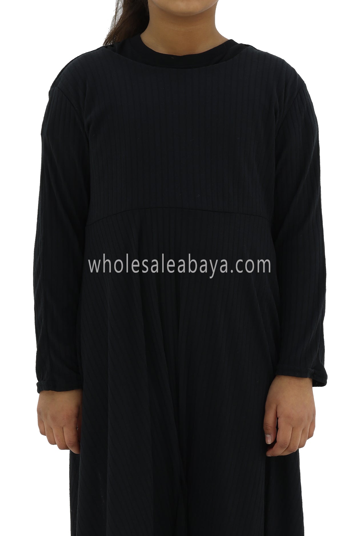 Girls Ribbed Jersey Abaya Grey