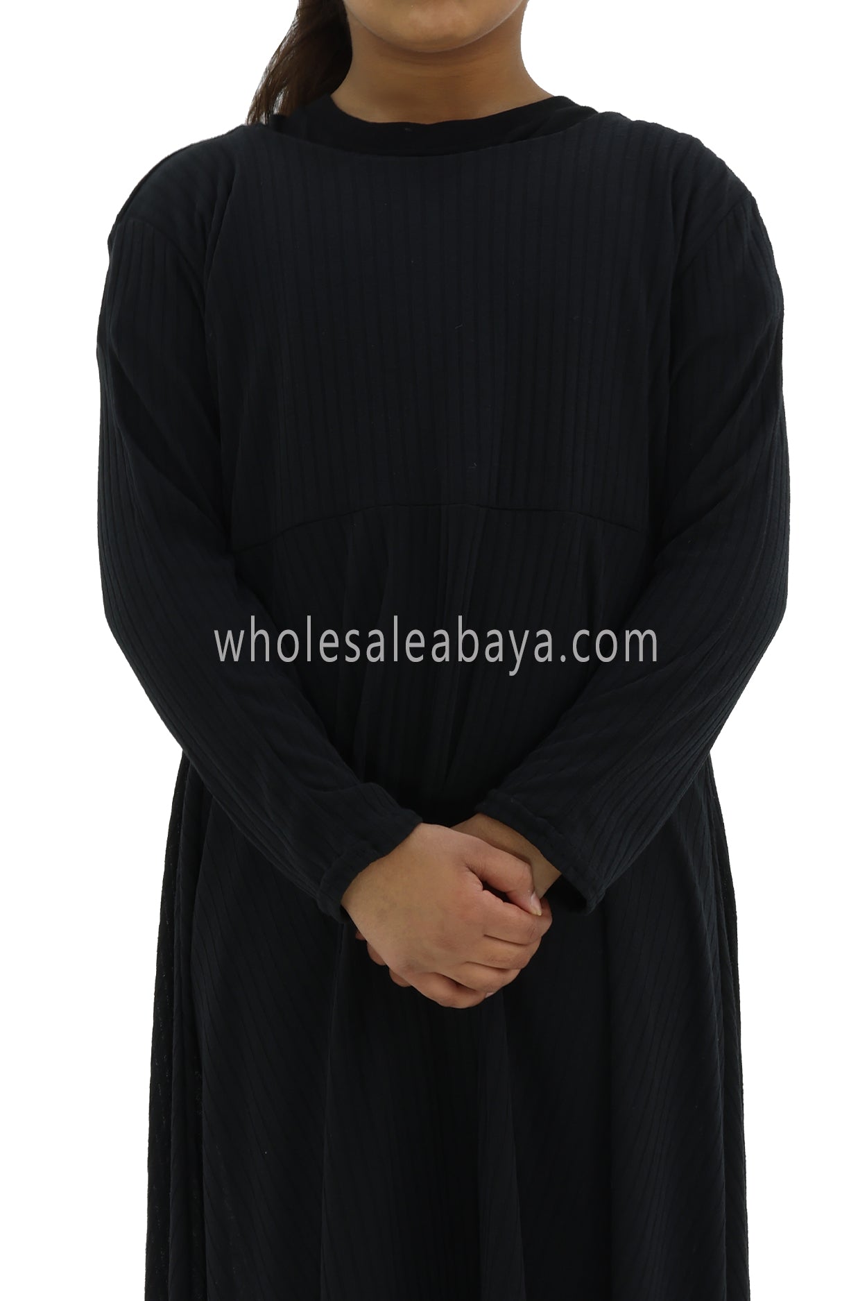 Girls Ribbed Jersey Abaya Grey
