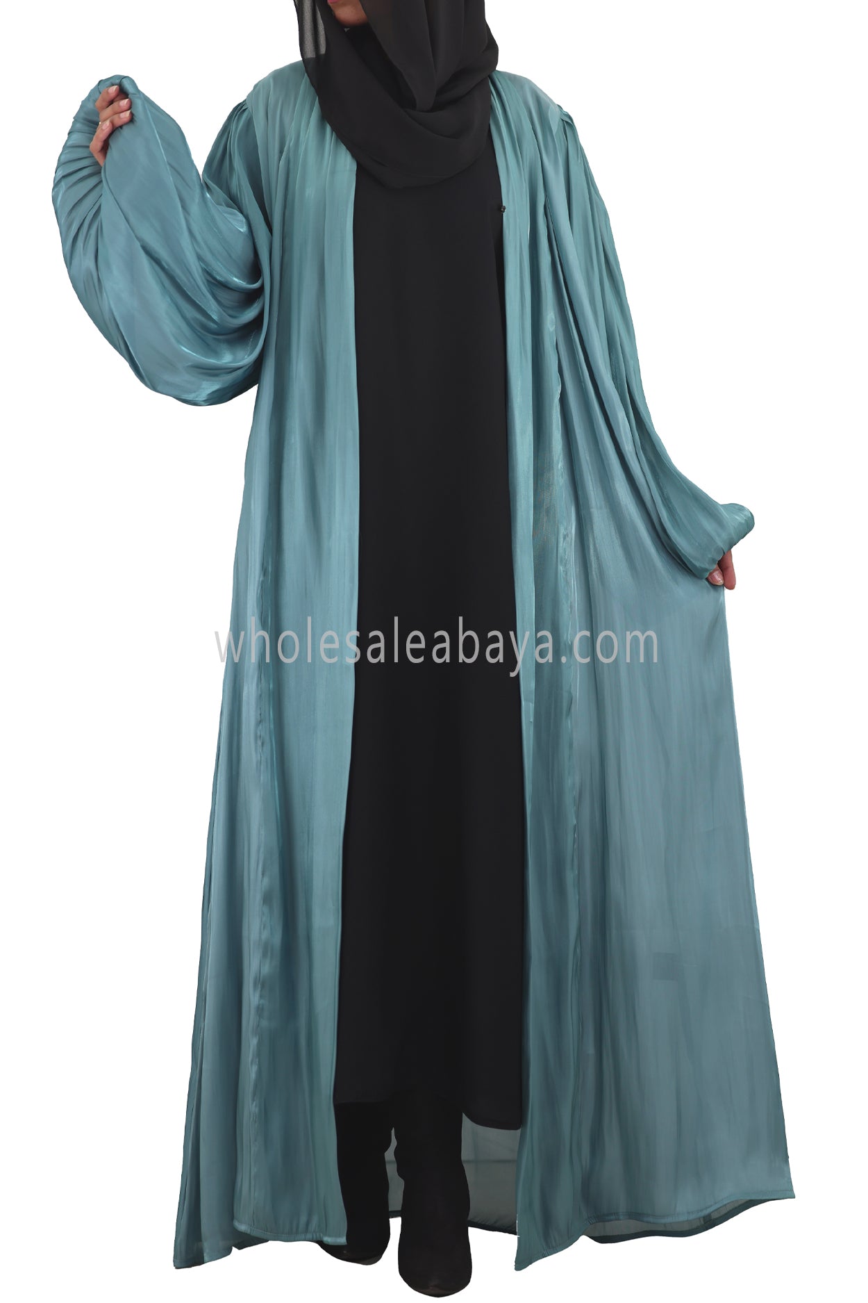 Women's Premium Organza Abaya With Balloon Sleeves Teal Blue