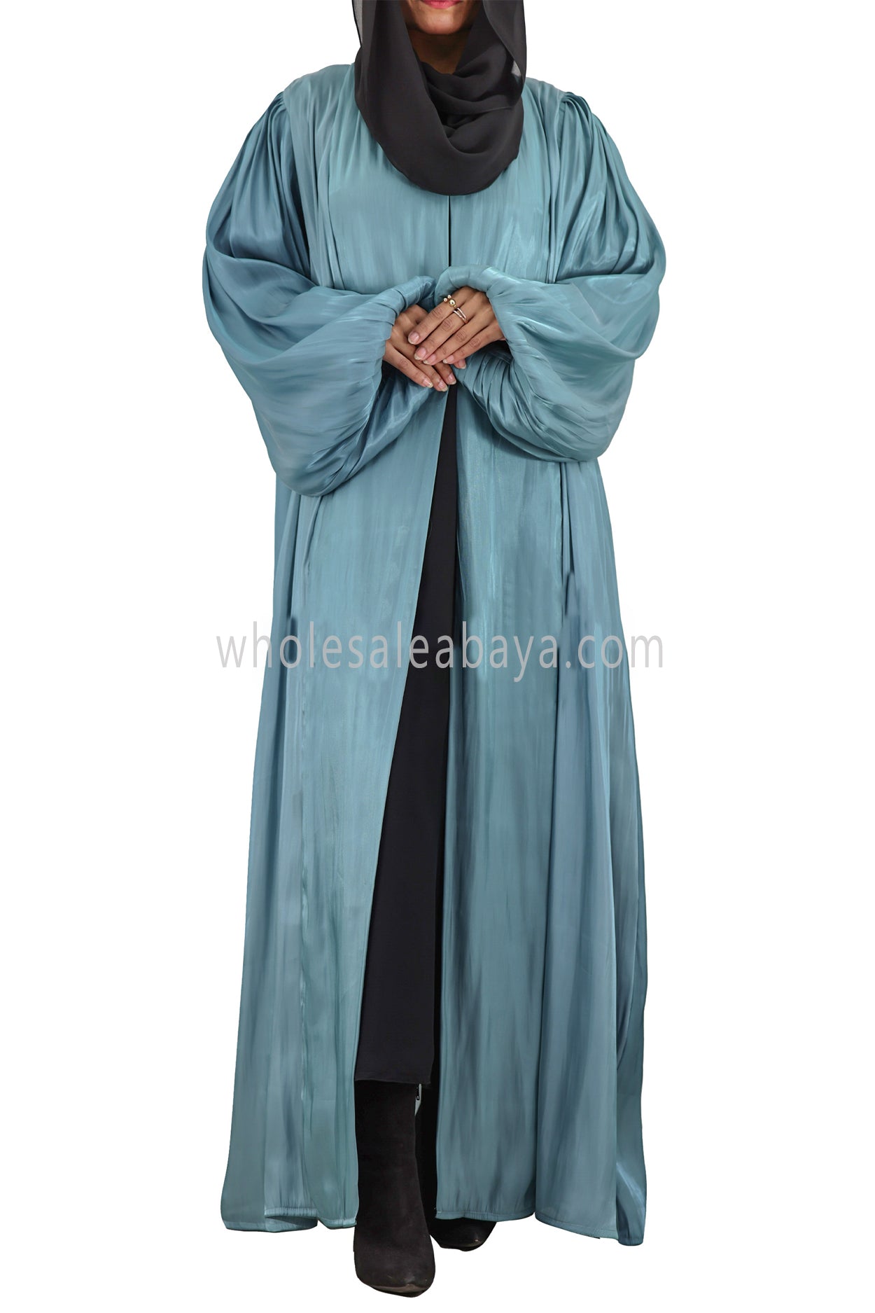 Women's Premium Organza Abaya With Balloon Sleeves Teal Blue