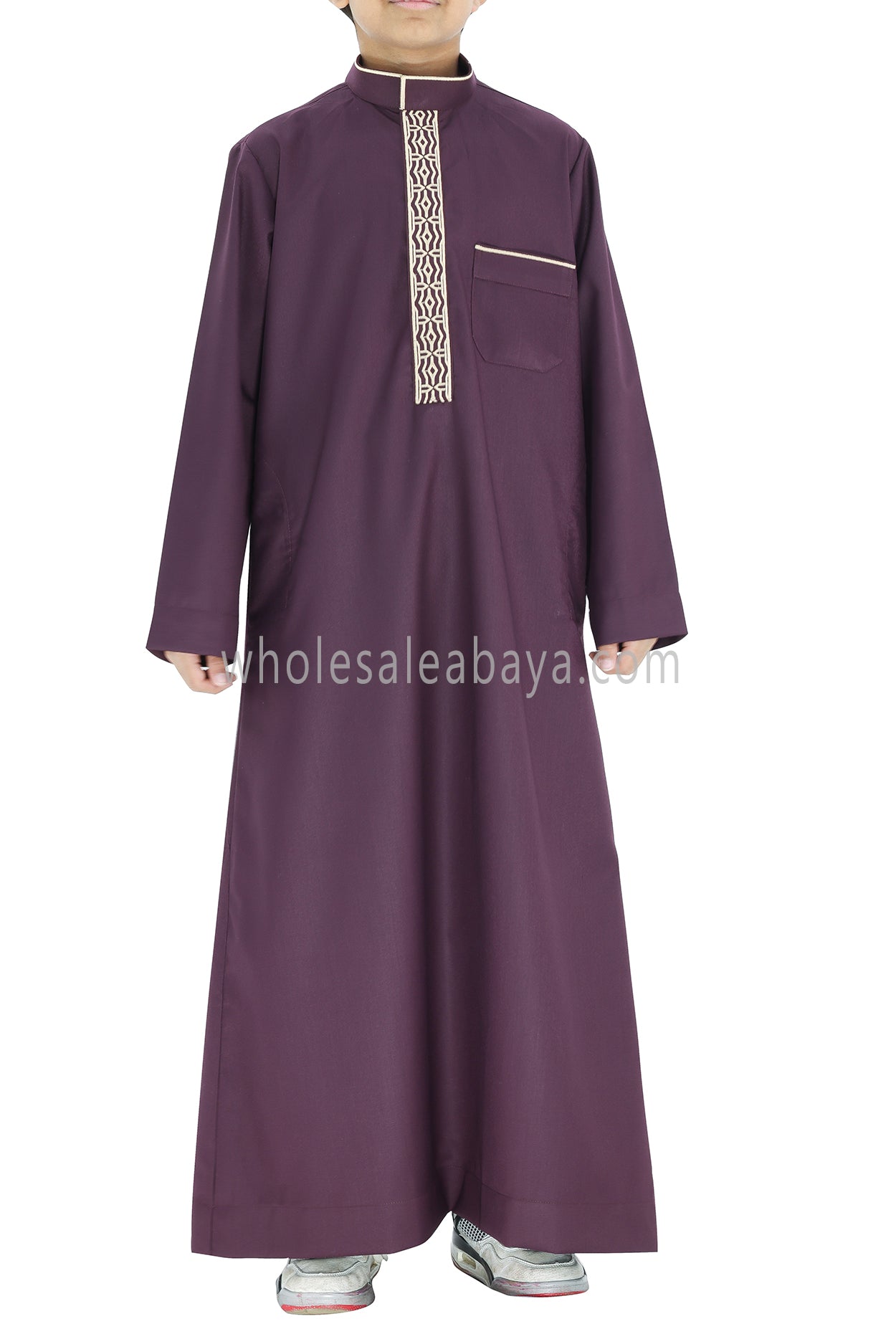 Boy's Elegant Collar Thoube With Embroidery Burgundy