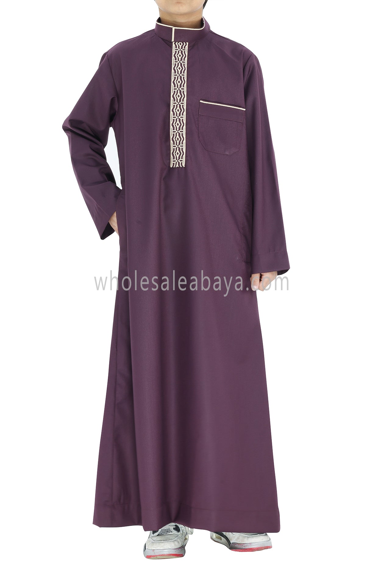 Boy's Elegant Collar Thoube With Embroidery Burgundy