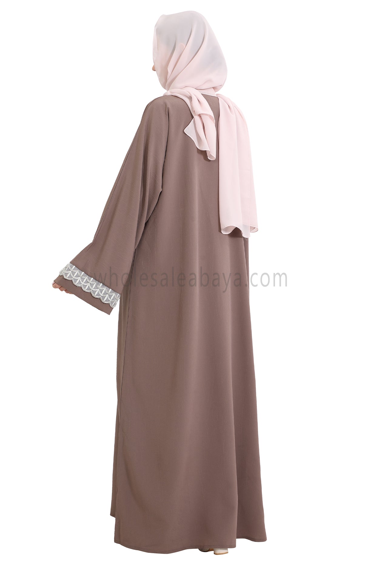 Open Abaya With Embellished Lace on the Sleeves