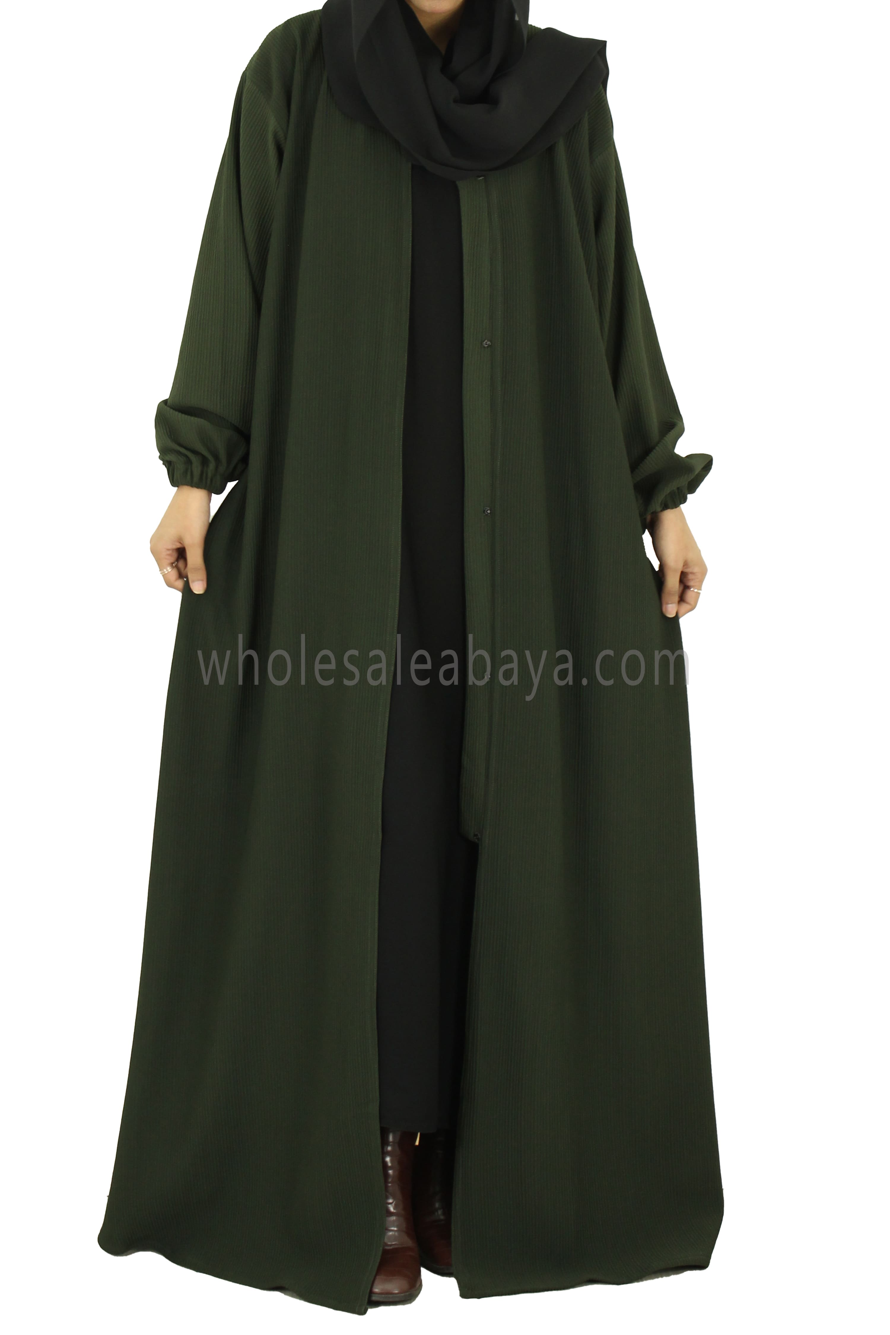30051-E Fukro Green Abaya Coat