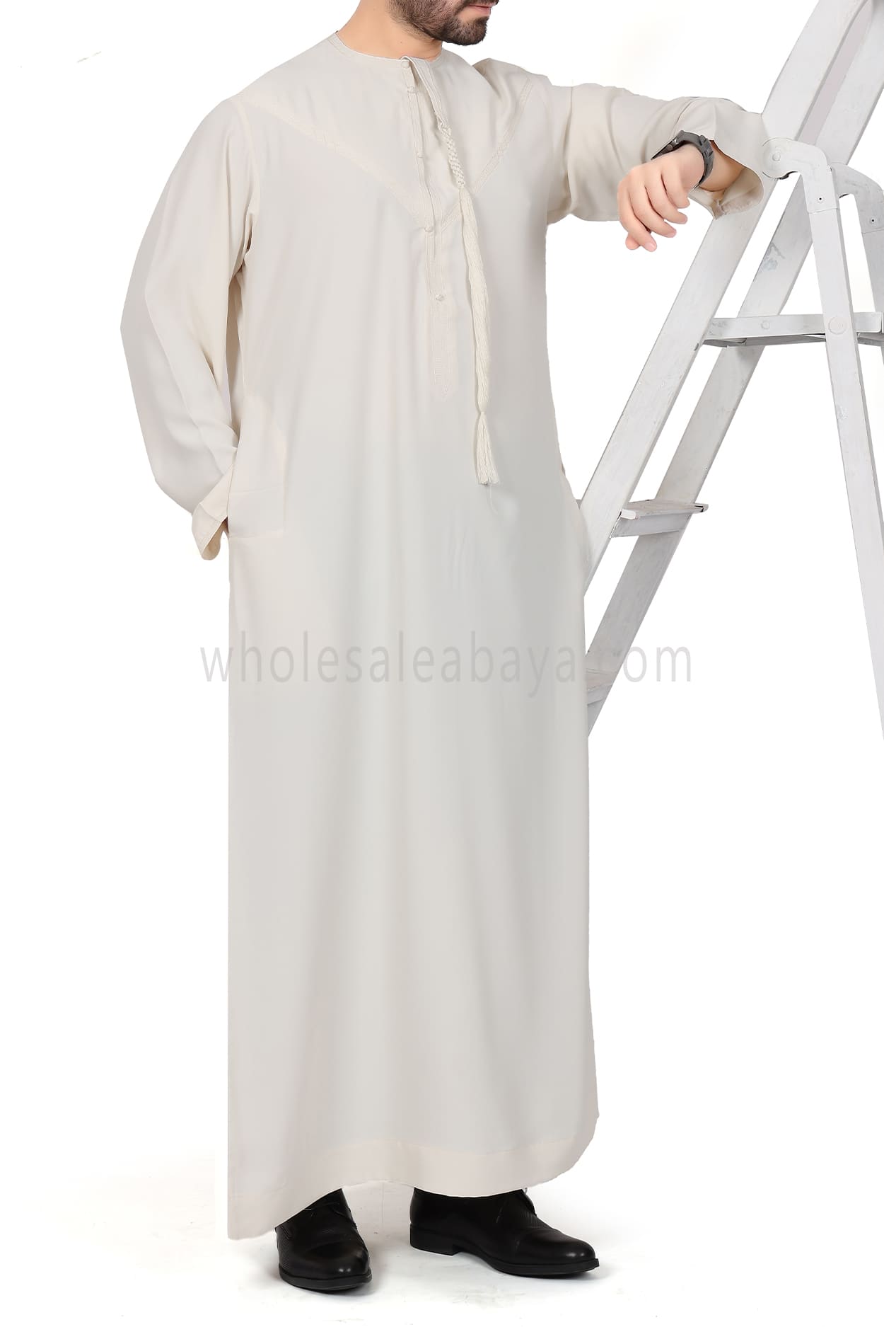 Men's Traditional Emirati Style Thoube 90008 ER Cream Zibda