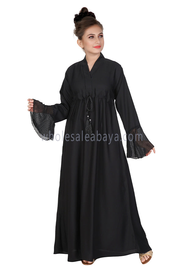 Girls Nida Abaya With Flare Chiffon Sleeves And Drawstring Belt 70345