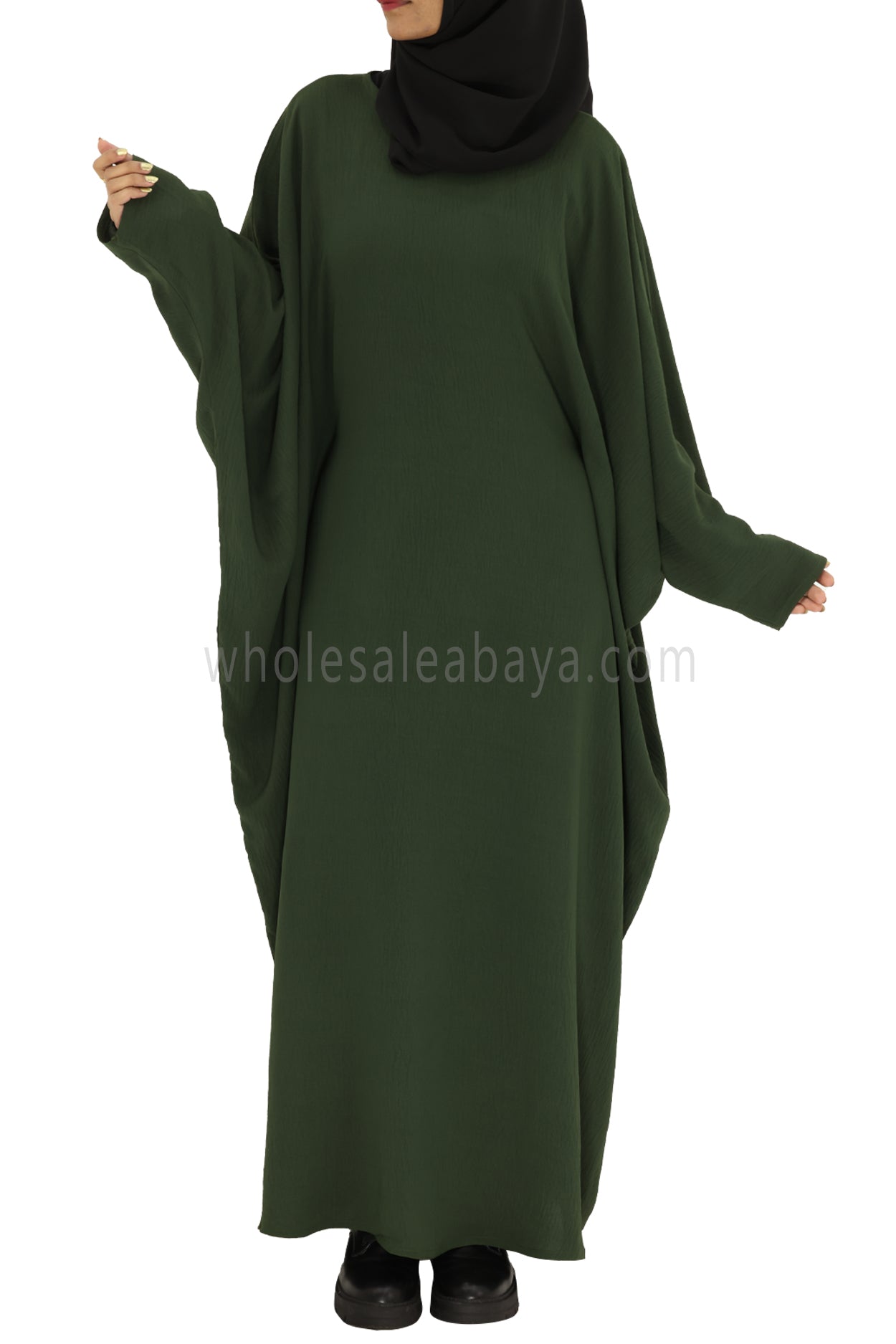 Plain Closed Butterfly Abaya With Inner Belt CY Crepe Khaki Green