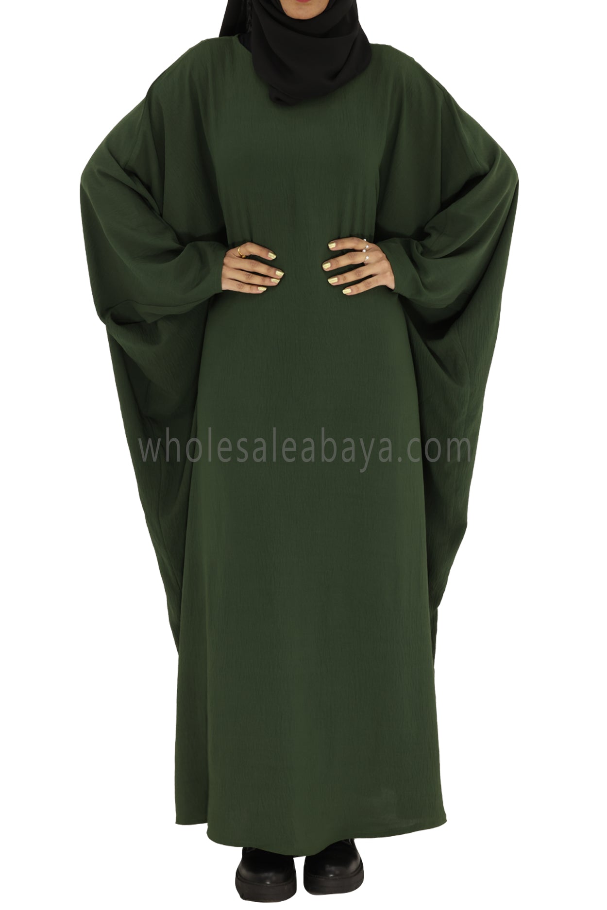 Plain Closed Butterfly Abaya With Inner Belt CY Crepe Khaki Green