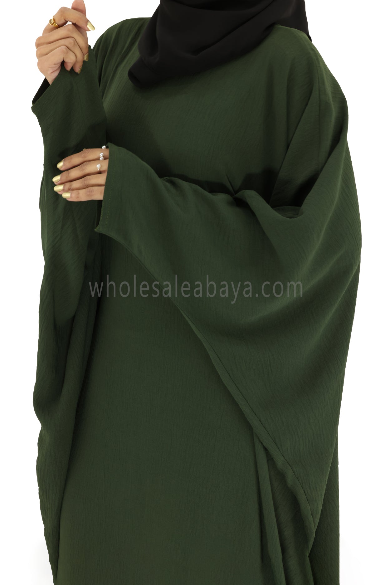 Plain Closed Butterfly Abaya With Inner Belt CY Crepe Khaki Green