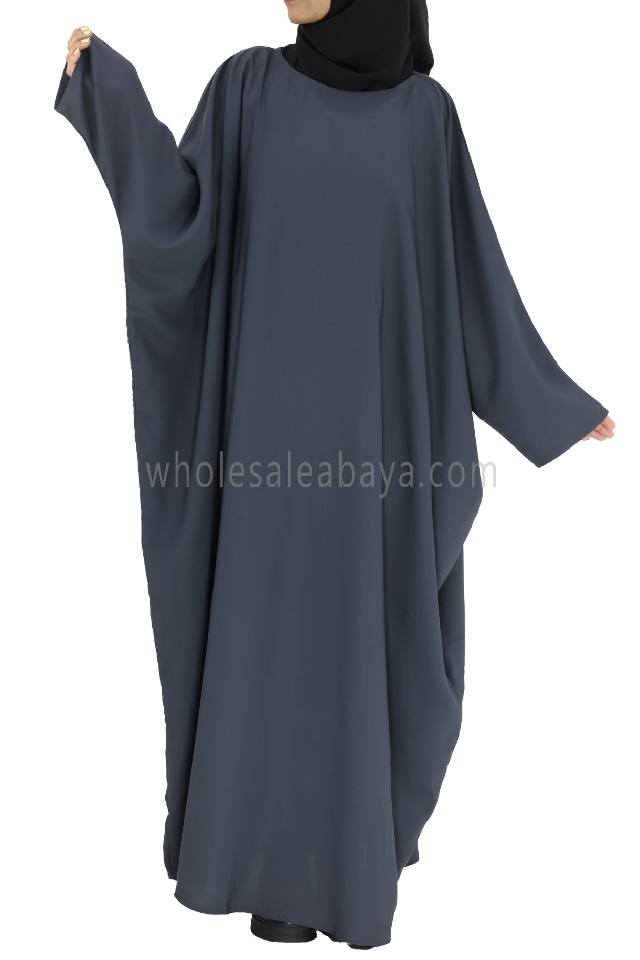 Plain Closed Butterfly Abaya With Inner Belt Slate Grey Colour