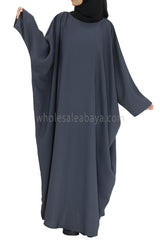 Plain Closed Butterfly Abaya With Inner Belt Slate Grey