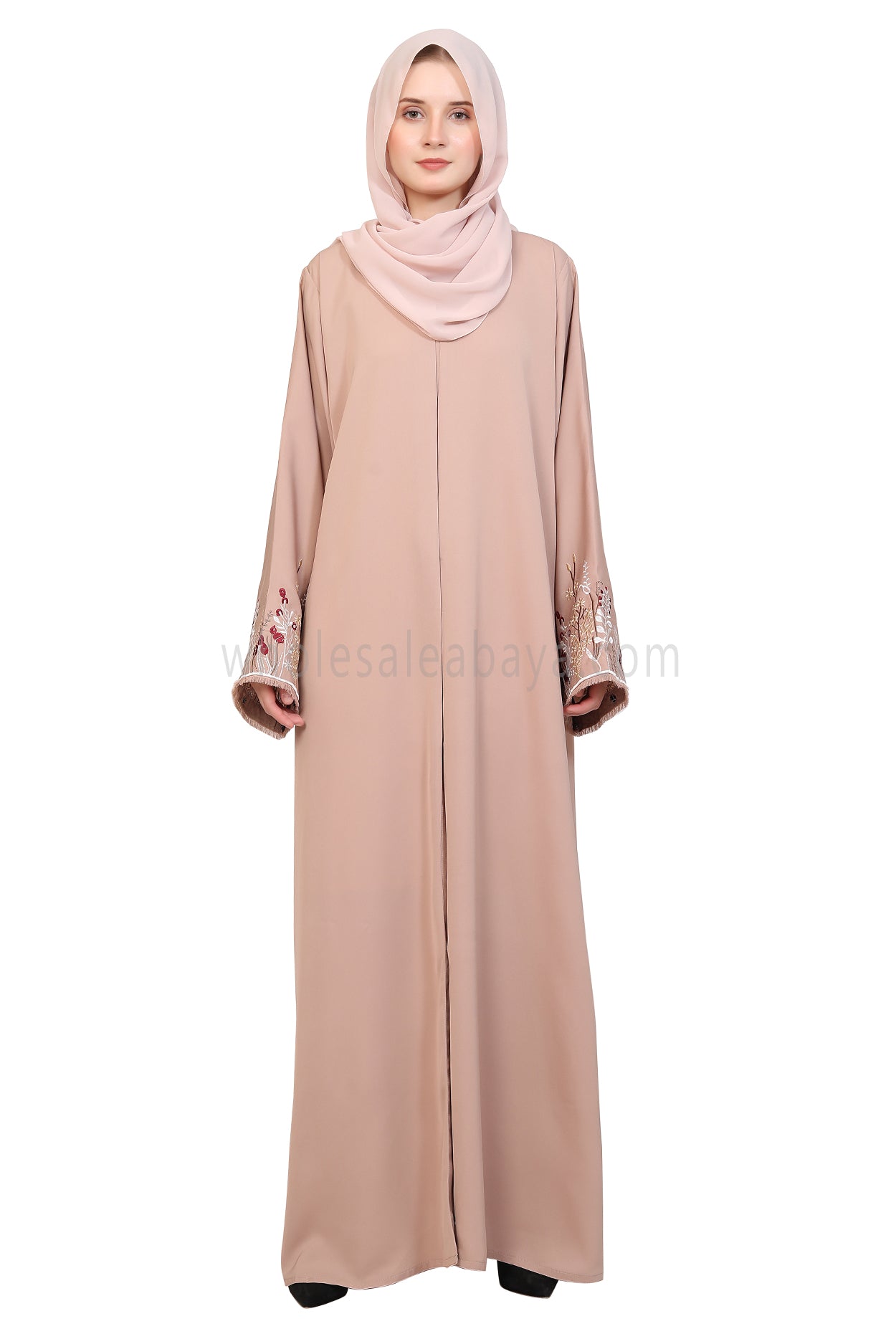 Open Abaya With Embroidered Sleeves