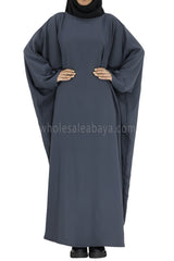 Plain Closed Butterfly Abaya With Inner Belt Slate Grey