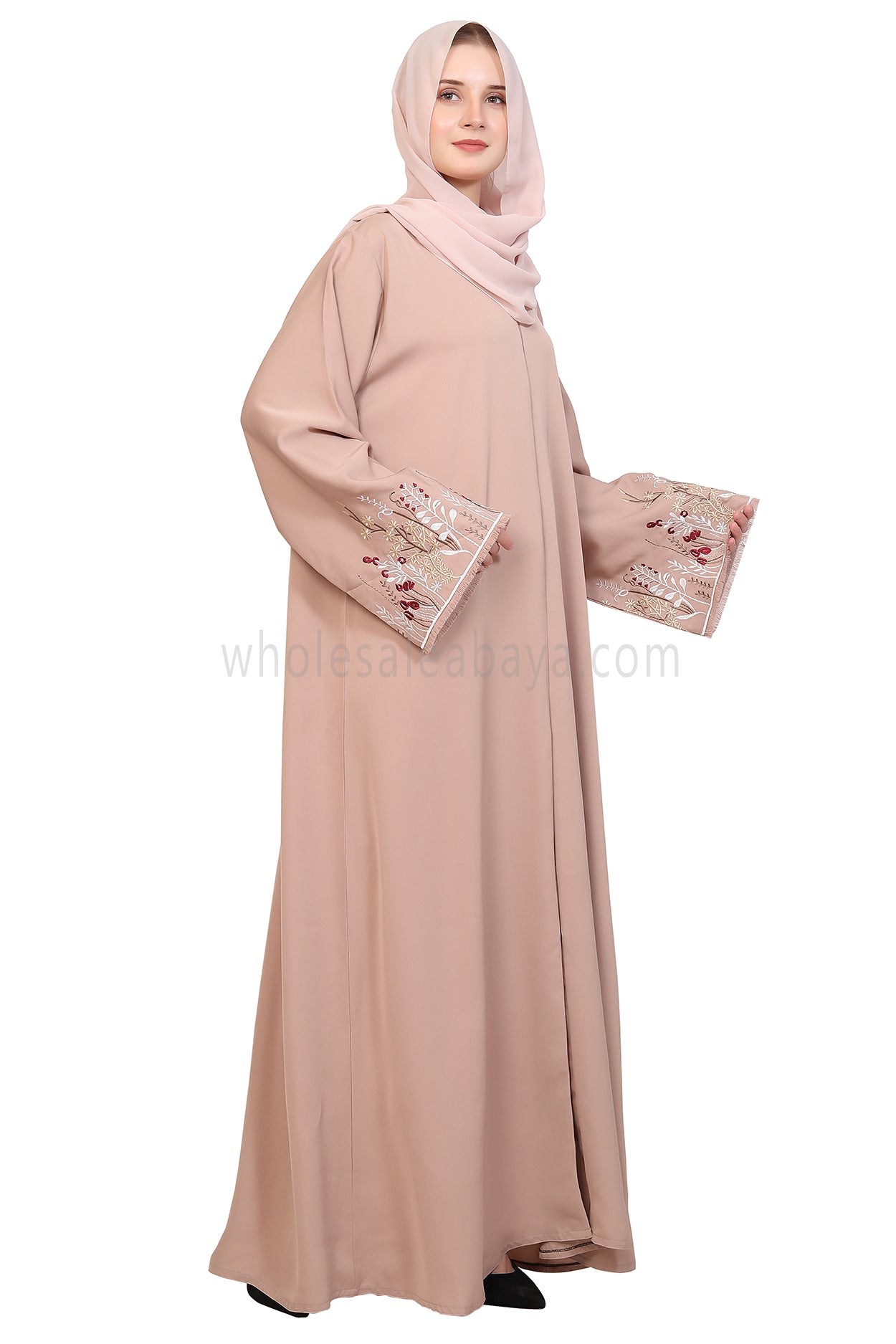 Open Abaya With Embroidered Sleeves