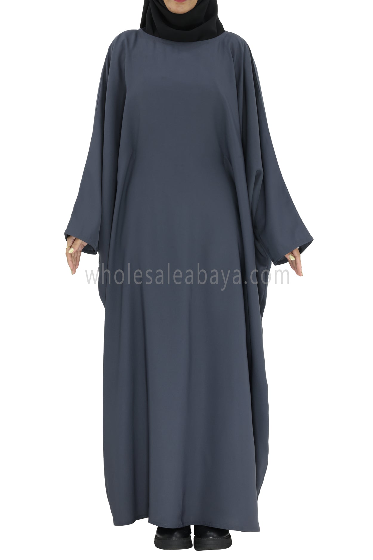 Plain Closed Butterfly Abaya With Inner Belt Slate Grey Colour