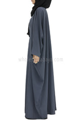 Plain Closed Butterfly Abaya With Inner Belt Slate Grey