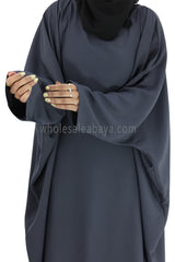 Plain Closed Butterfly Abaya With Inner Belt Slate Grey