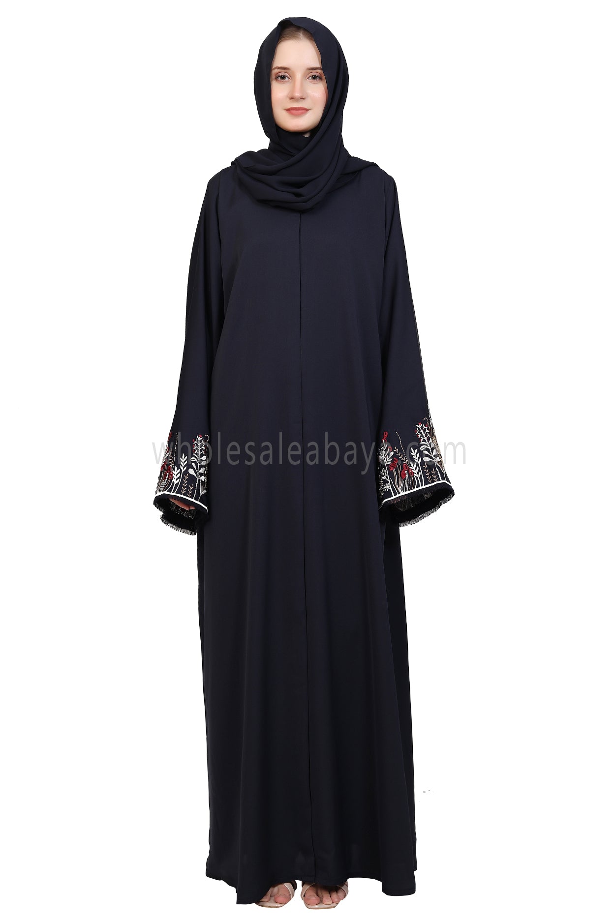 Open Abaya With Embroidered Sleeves