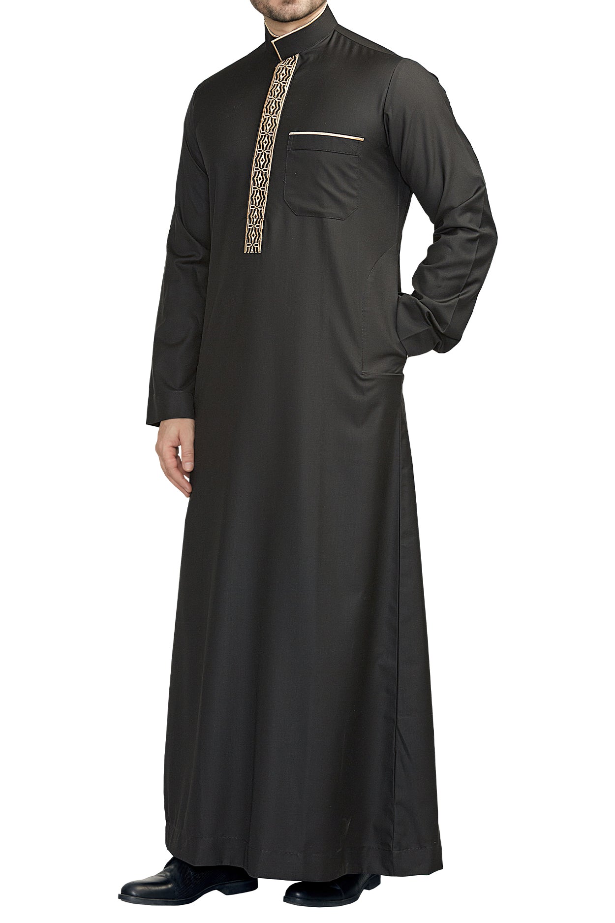 Elegant Men's Collar Thoube With Embroidery Black