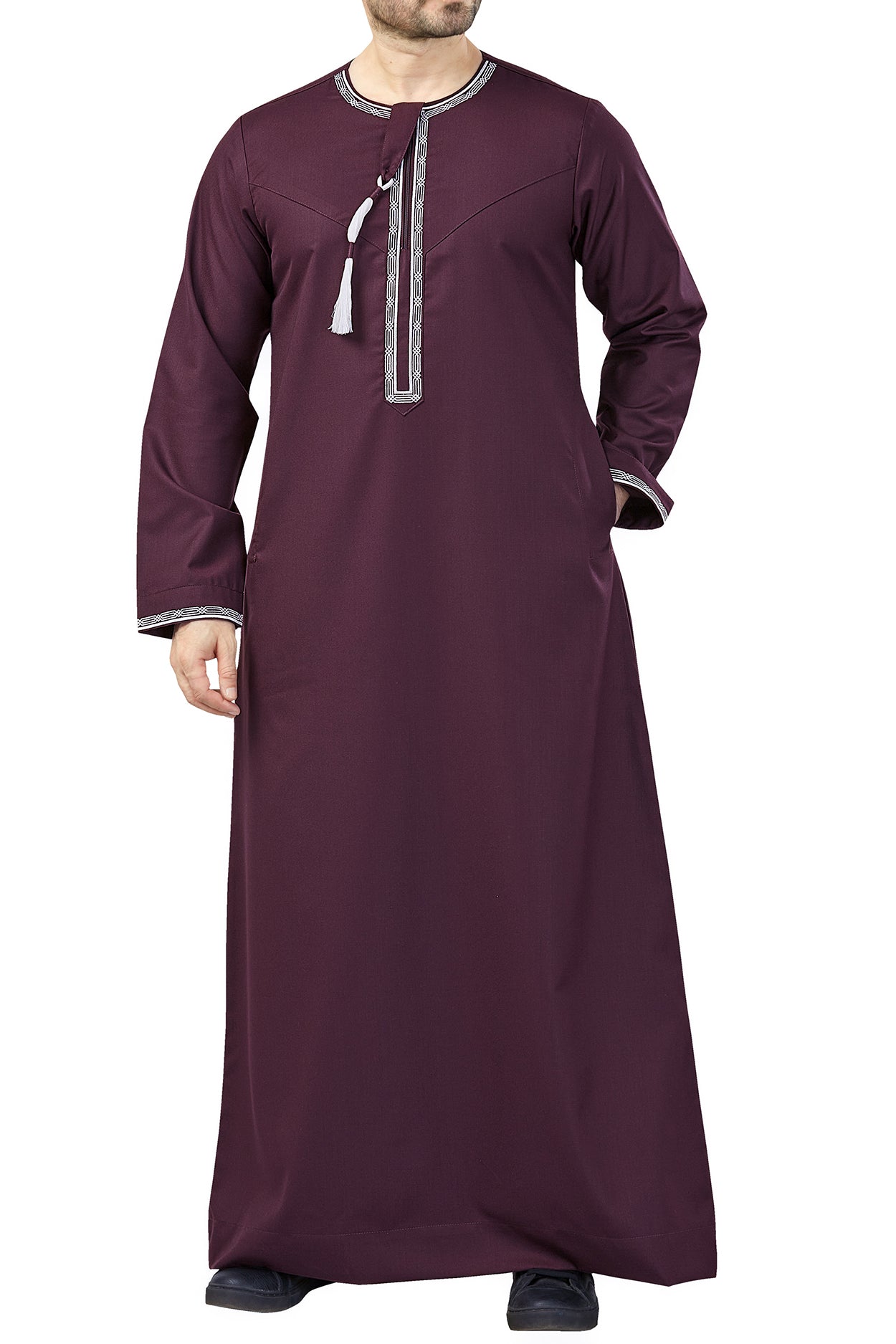 Premium Embroidered Omani Tassel Thoube Burgundy