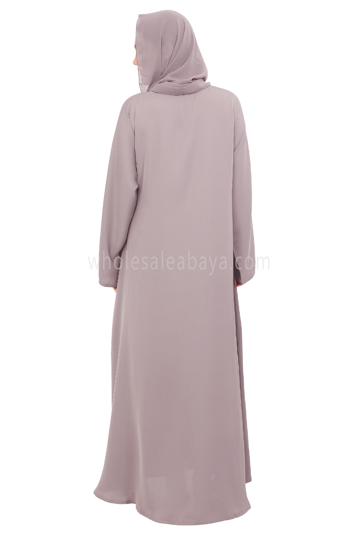 Plain Closed Abaya with Wide Sleeves 30418 Lilac Grey