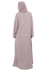 Plain Closed Abaya with Wide Sleeves 30418 Lilac Grey