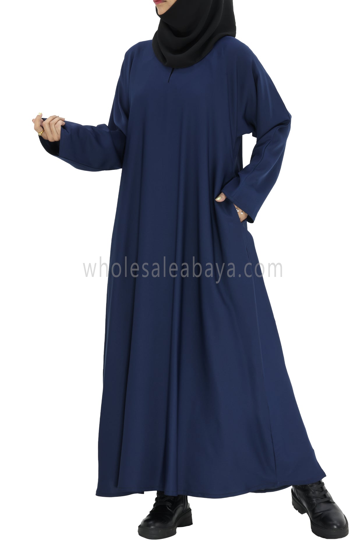 Plain Closed Abaya With  A-Line Straight Cut Navy Blue