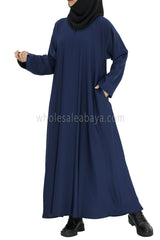 Plain Closed Abaya With  A-Line Straight Cut Navy Blue