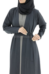 2 In One Front Open Abaya With Inner Slip Dress Silver Grey