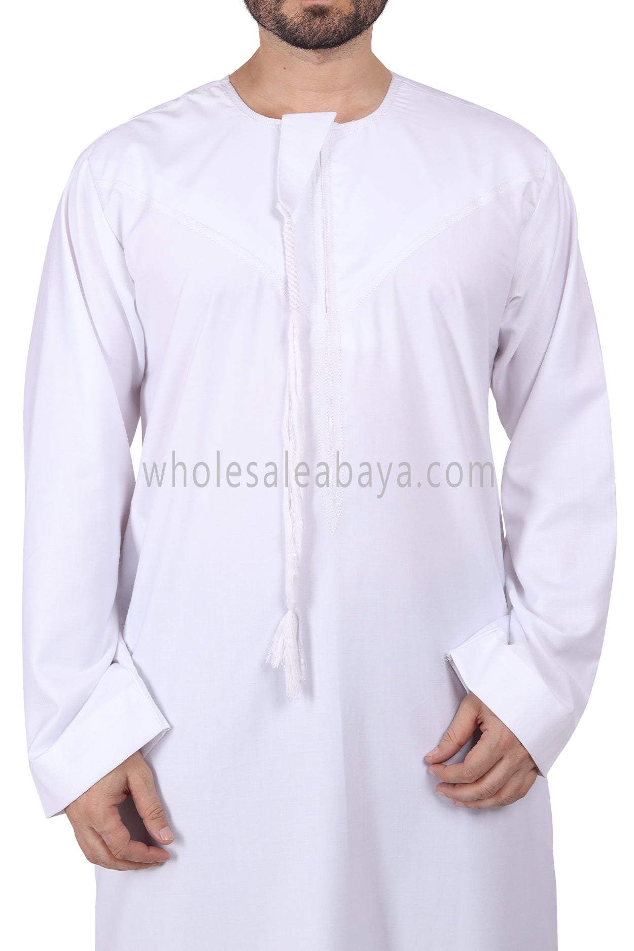 Premium Omani Thoube with Zip and Designer Tassel White
