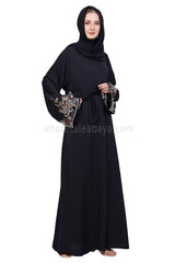 Open Abaya With Embroidered Sleeves