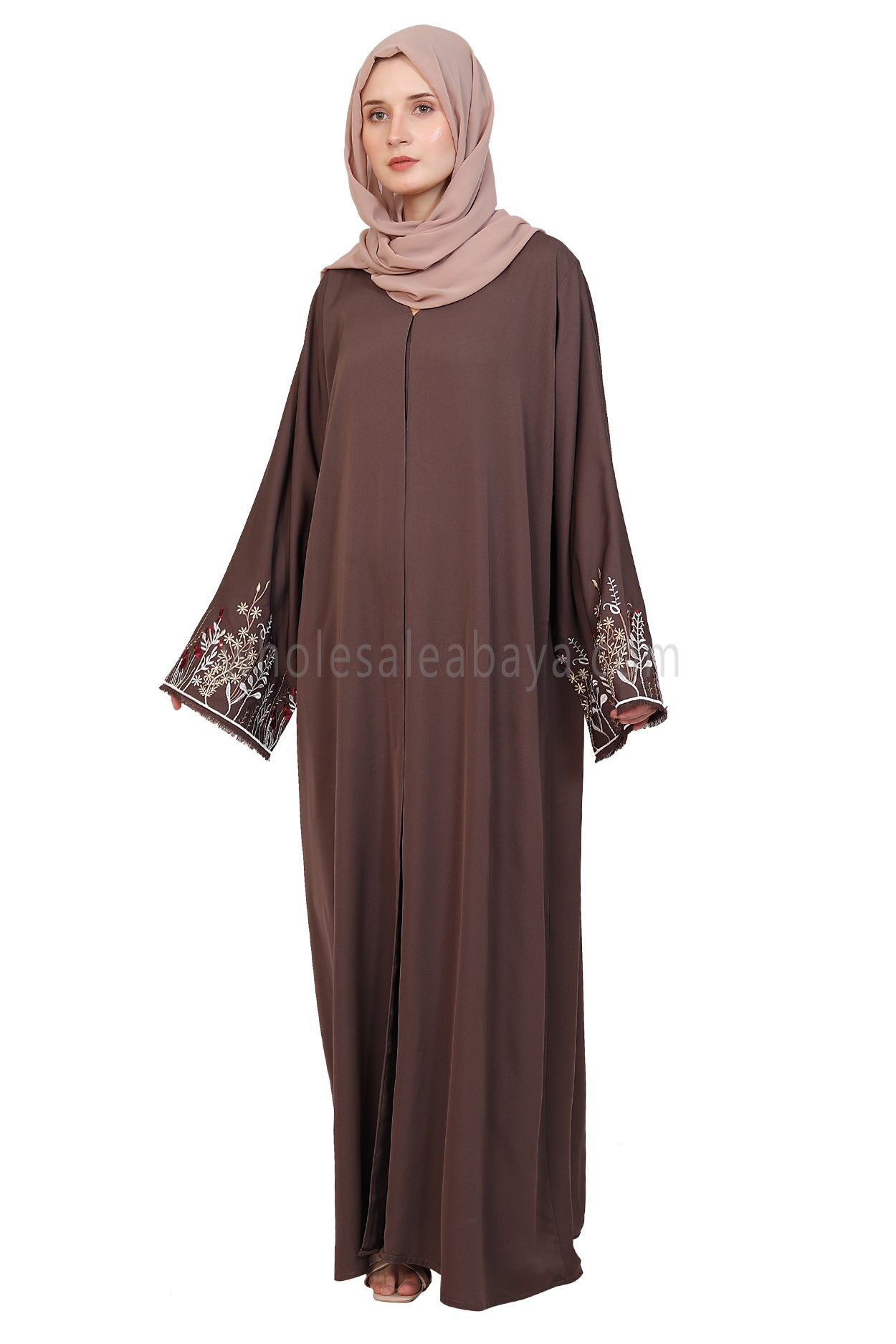 Open Abaya With Embroidered Sleeves