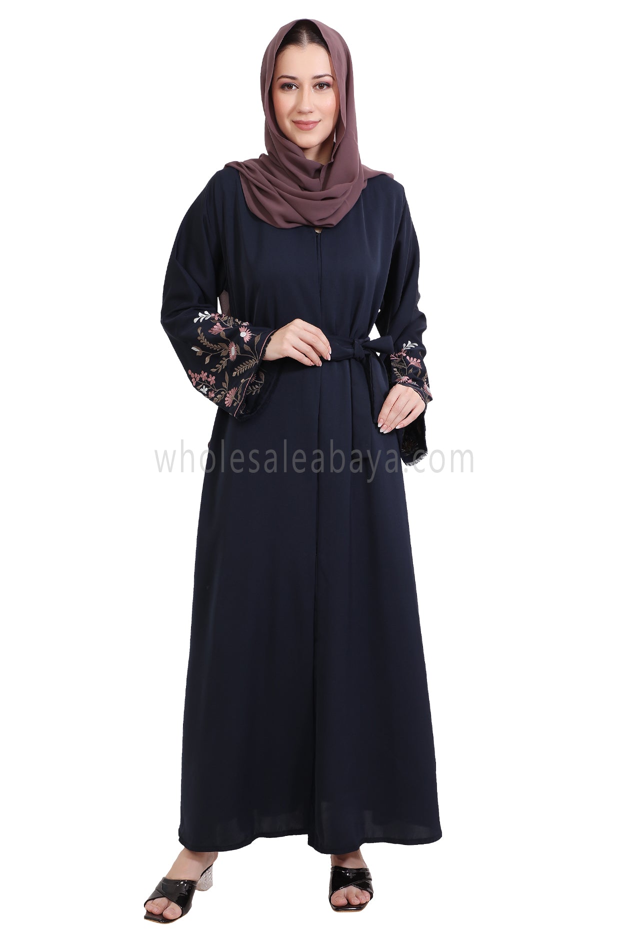 Nida Open Abaya With Embroidered Sleeves