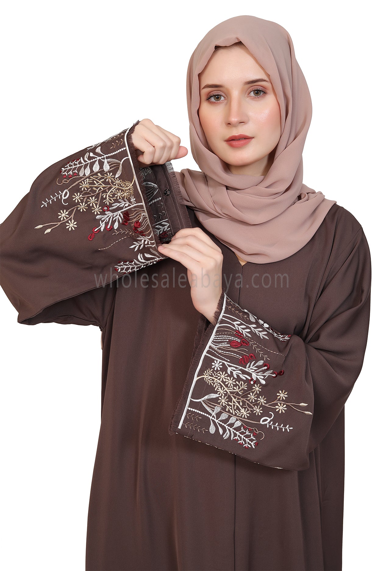 Open Abaya With Embroidered Sleeves