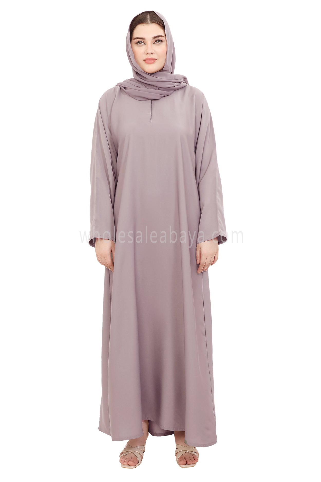 Plain Straight Cut Nida Abaya 30076 Lilac Grey
