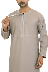 Men's Embroidered Omani Thoube With Tassel 90074 Pink Beige