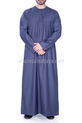 Men's Classic Plain Omani Thoube With Front Zip Blue Grey