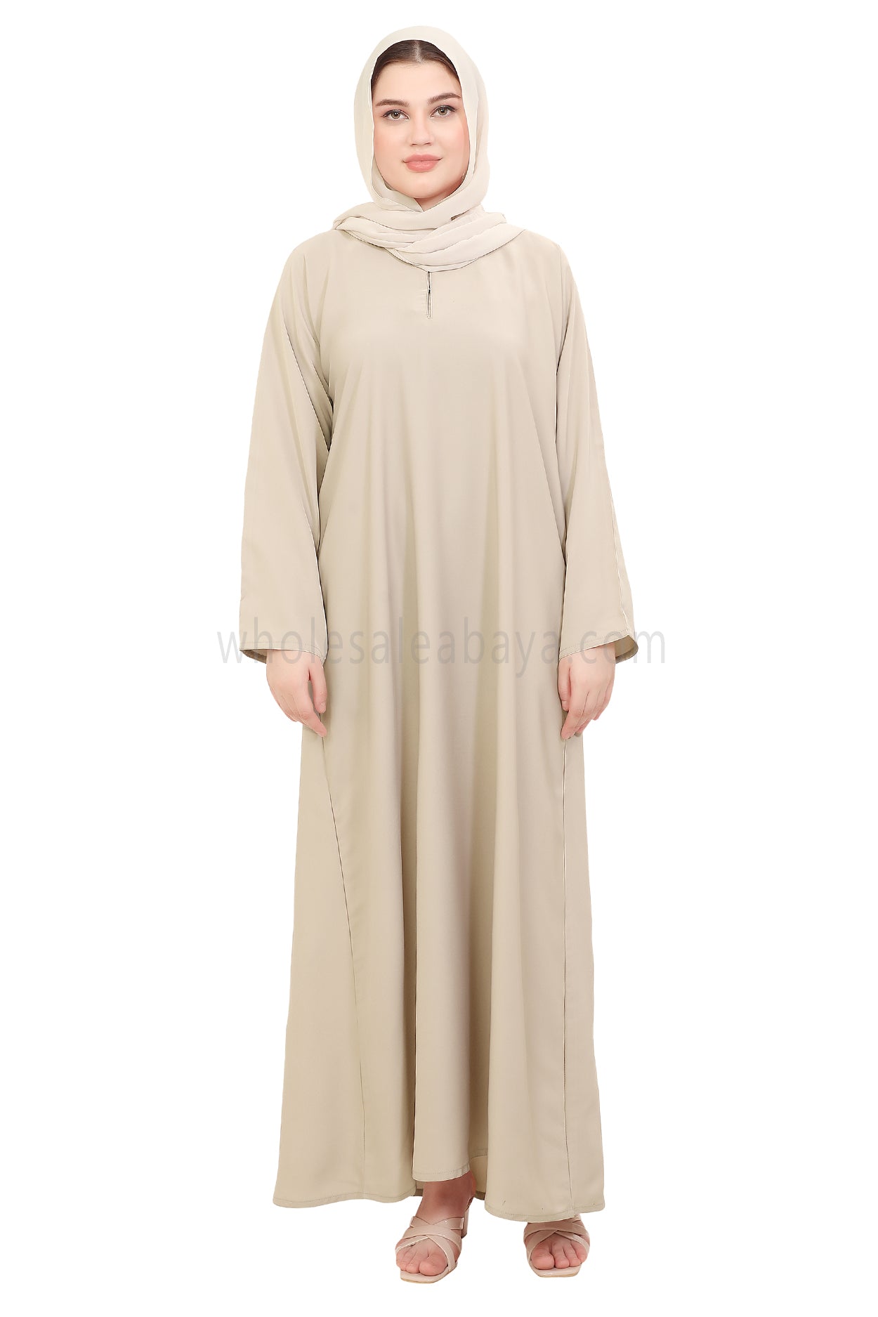 Plain Straight Cut Nida Abaya 30076 Ivory