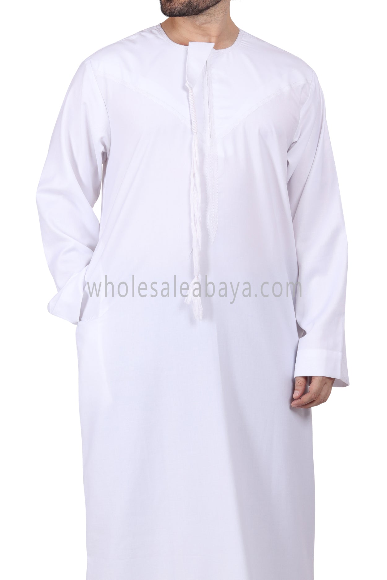 Premium Omani Thoube with Zip and Designer Tassel White