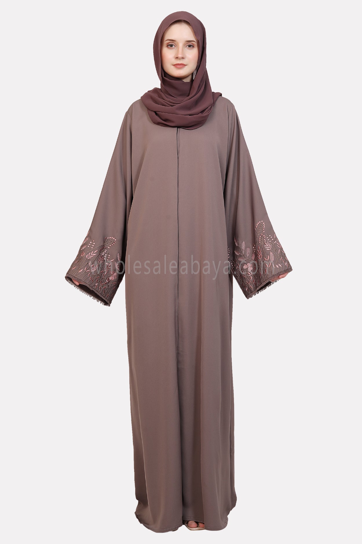 Open Abaya With Embroidered Sleeves 30501