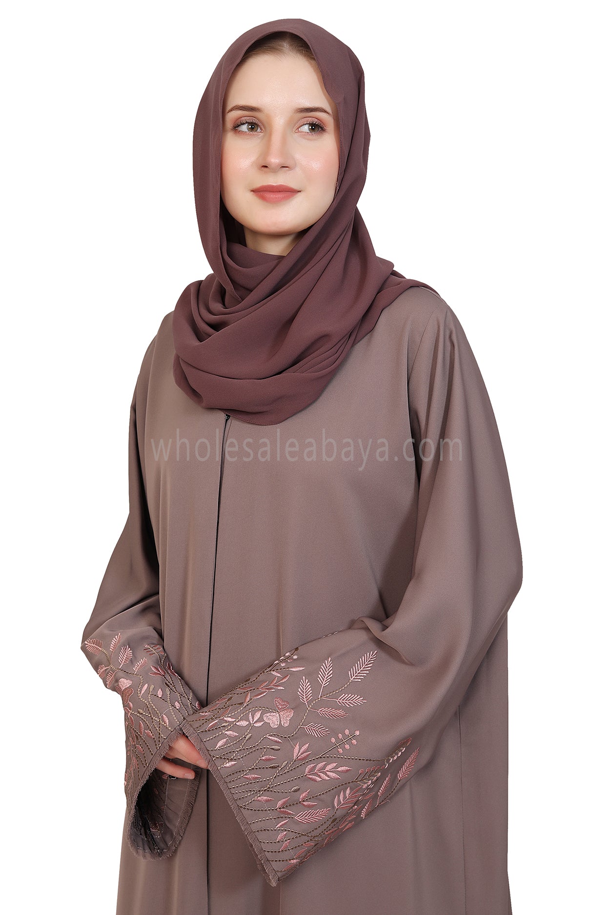 Open Abaya With Embroidered Sleeves 30501