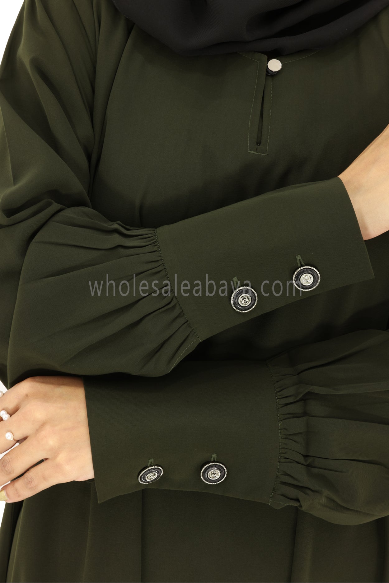 Women's Umbrella Abaya with Cuffed Sleeves Khakhi green