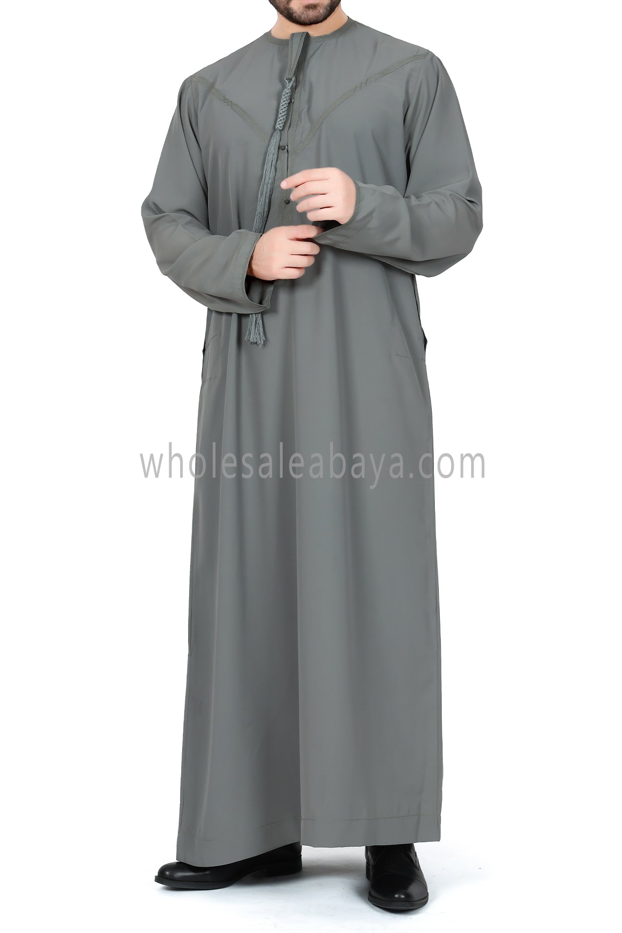 Men's Premium Emirati Thoube  With Buttons & Tassel Mint Grey
