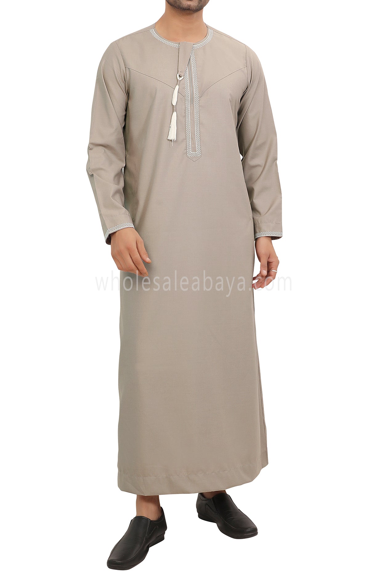 Men's Embroidered Omani Thoube With Tassel 90074 Pink Beige