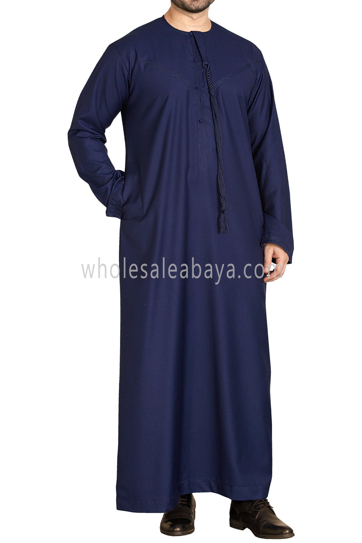 Men's Premium Emirati Thoube  With Buttons & Tassel Ink Blue