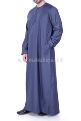 Men's Classic Plain Omani Thoube With Front Zip Blue Grey