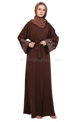Open Abaya With Embroidered Sleeves 30501