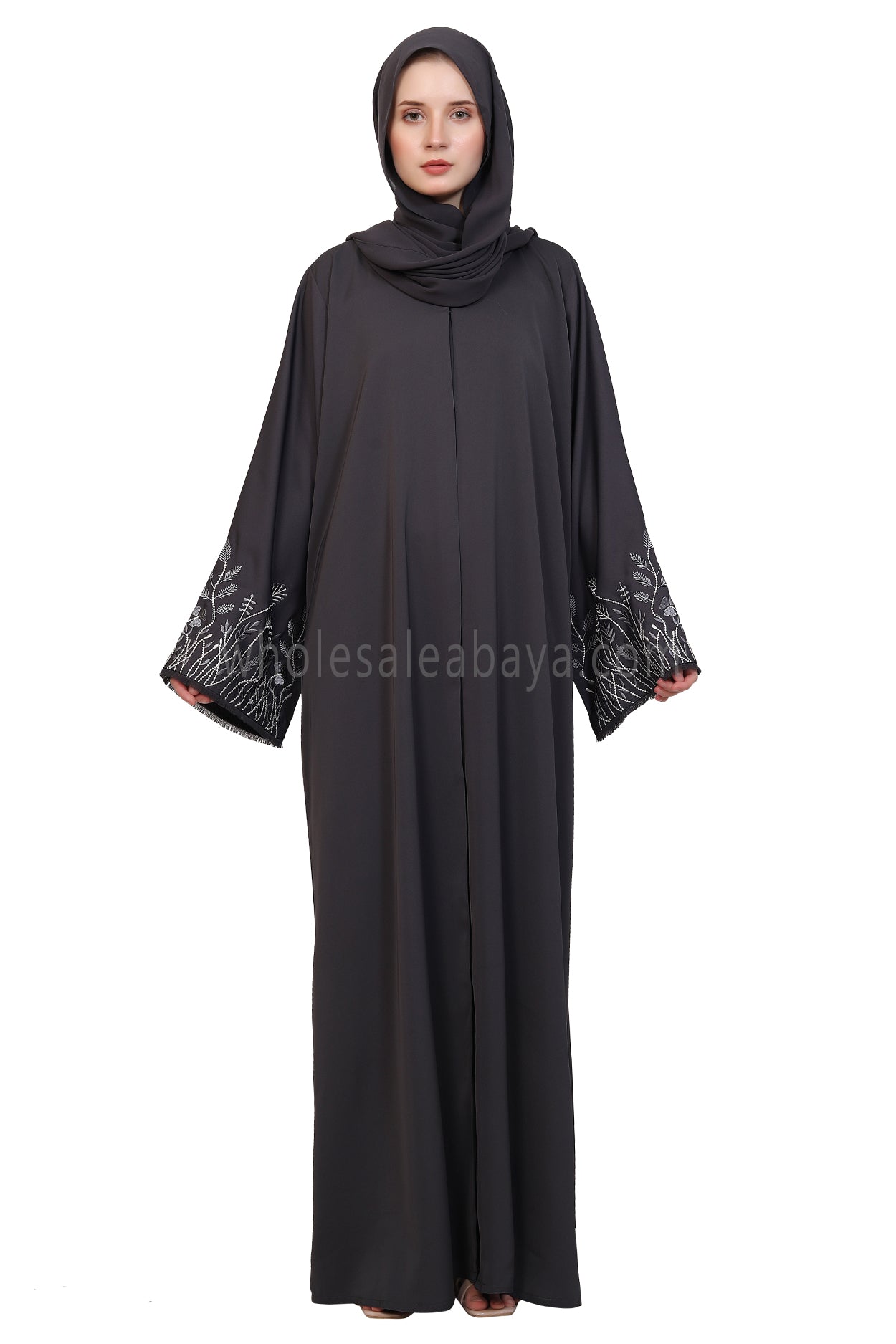 Open Abaya With Embroidered Sleeves 30501